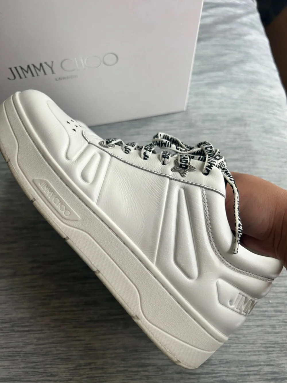 Jimmy Choo White Platform Logo-Print Lace Sneakers